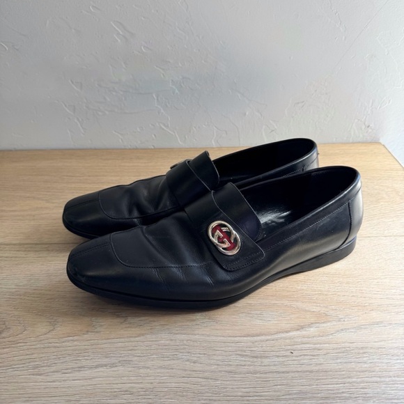 Gucci Black Leather Men's Loafers Logo - Picture 1 of 8